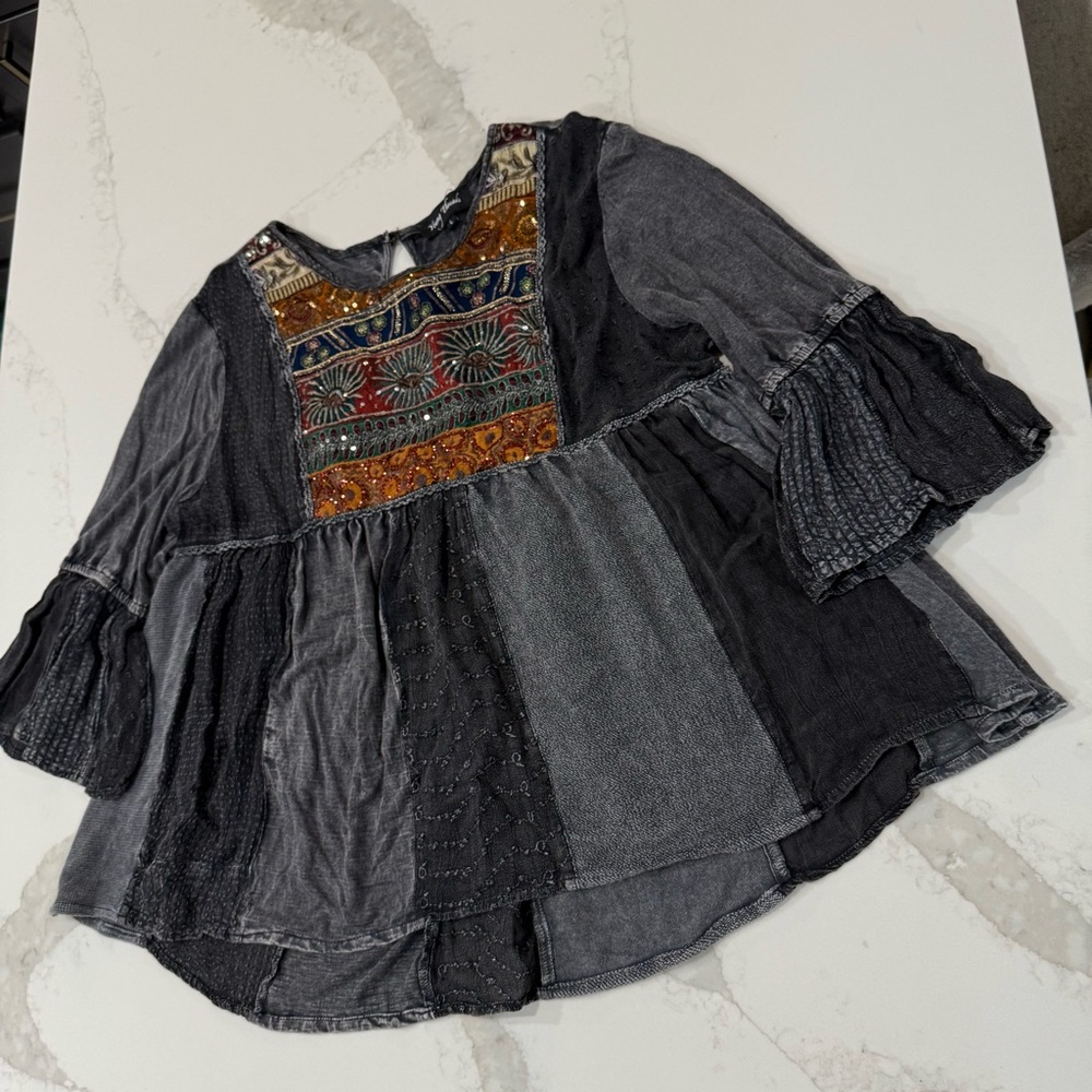 Young Threads Bohemian Patchwork Bell Sleeve Bead… - image 2